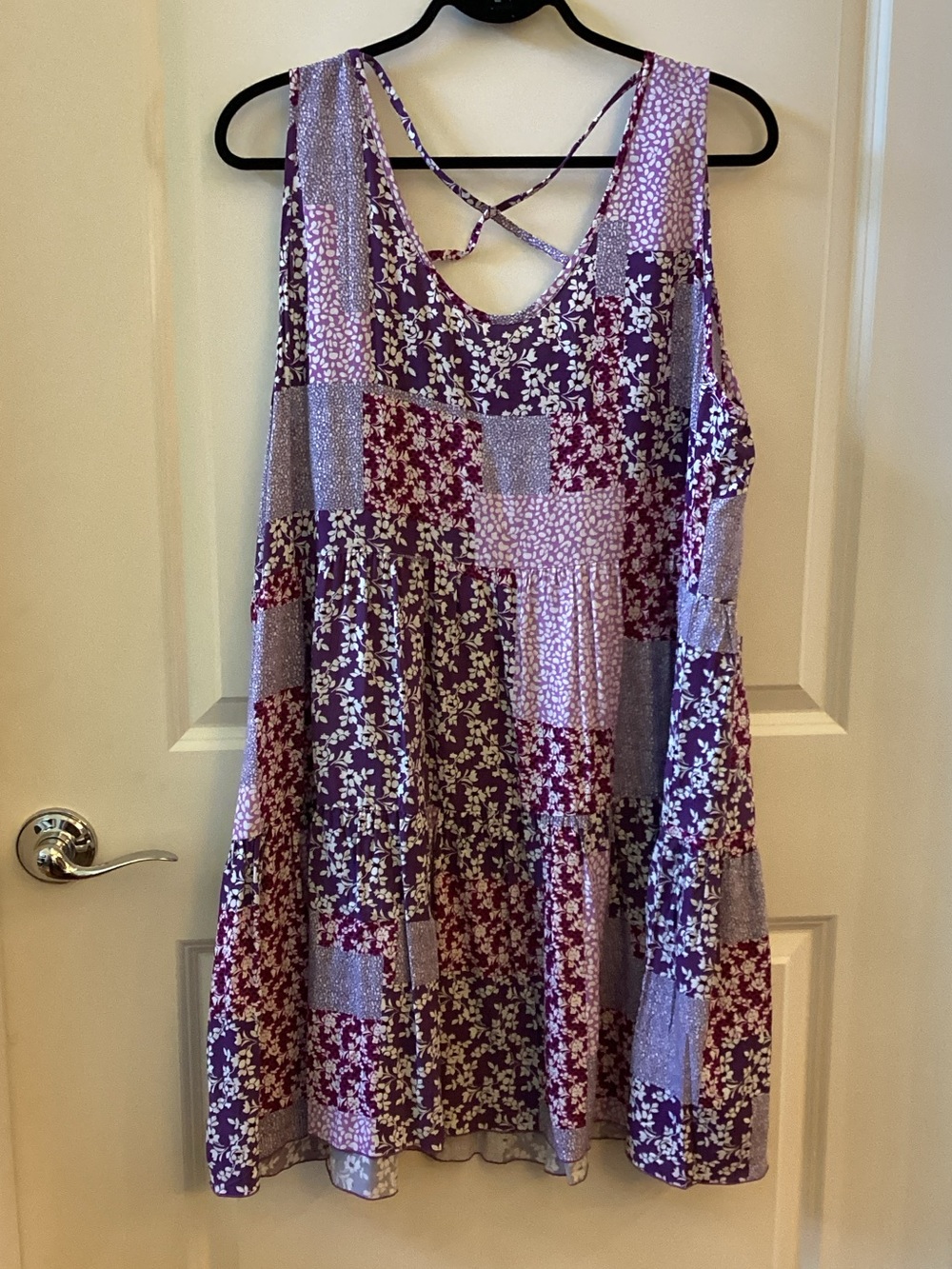 Purple Patchwork Floral Sleeveless Swing Dress - Picture 2 of 7